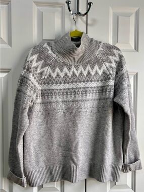 Vineyard Vines Grey and White Fair Isle Turtleneck Sweater - Women's